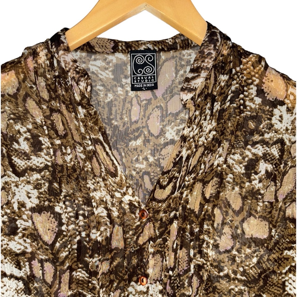 Snake Print Button Down Blouse Medium - image 4
